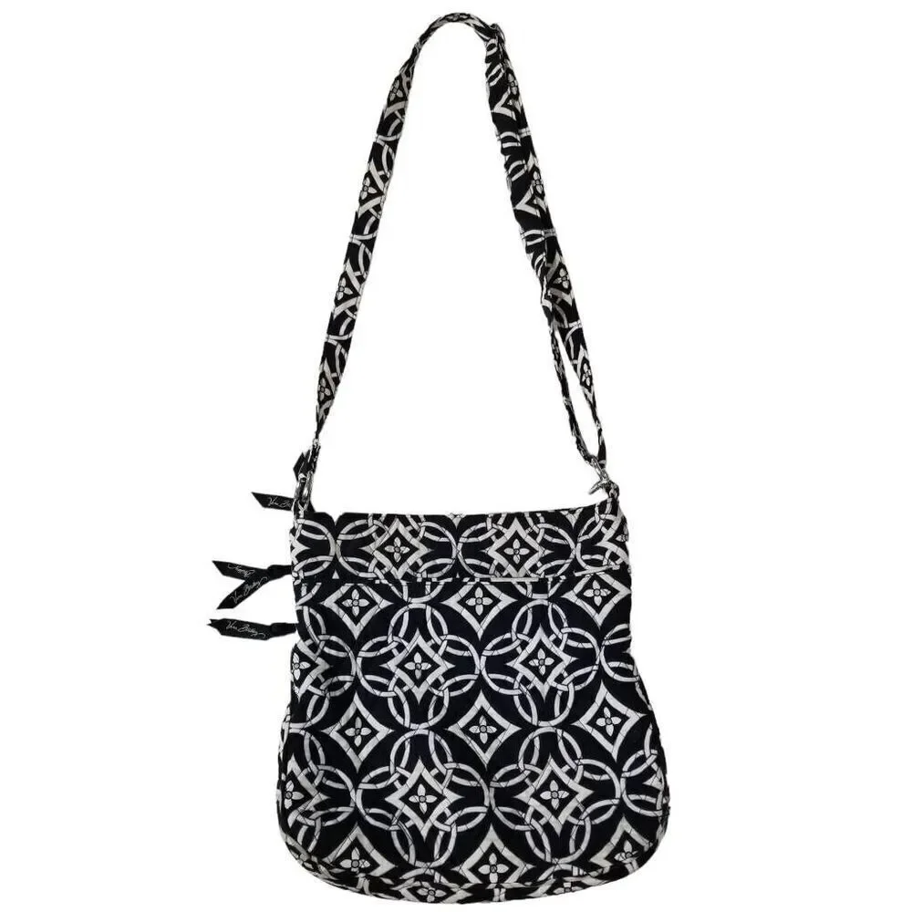 Vera Bradley Black & White Cotton Quilted Adjustable Crossbody or Shoulder Bag